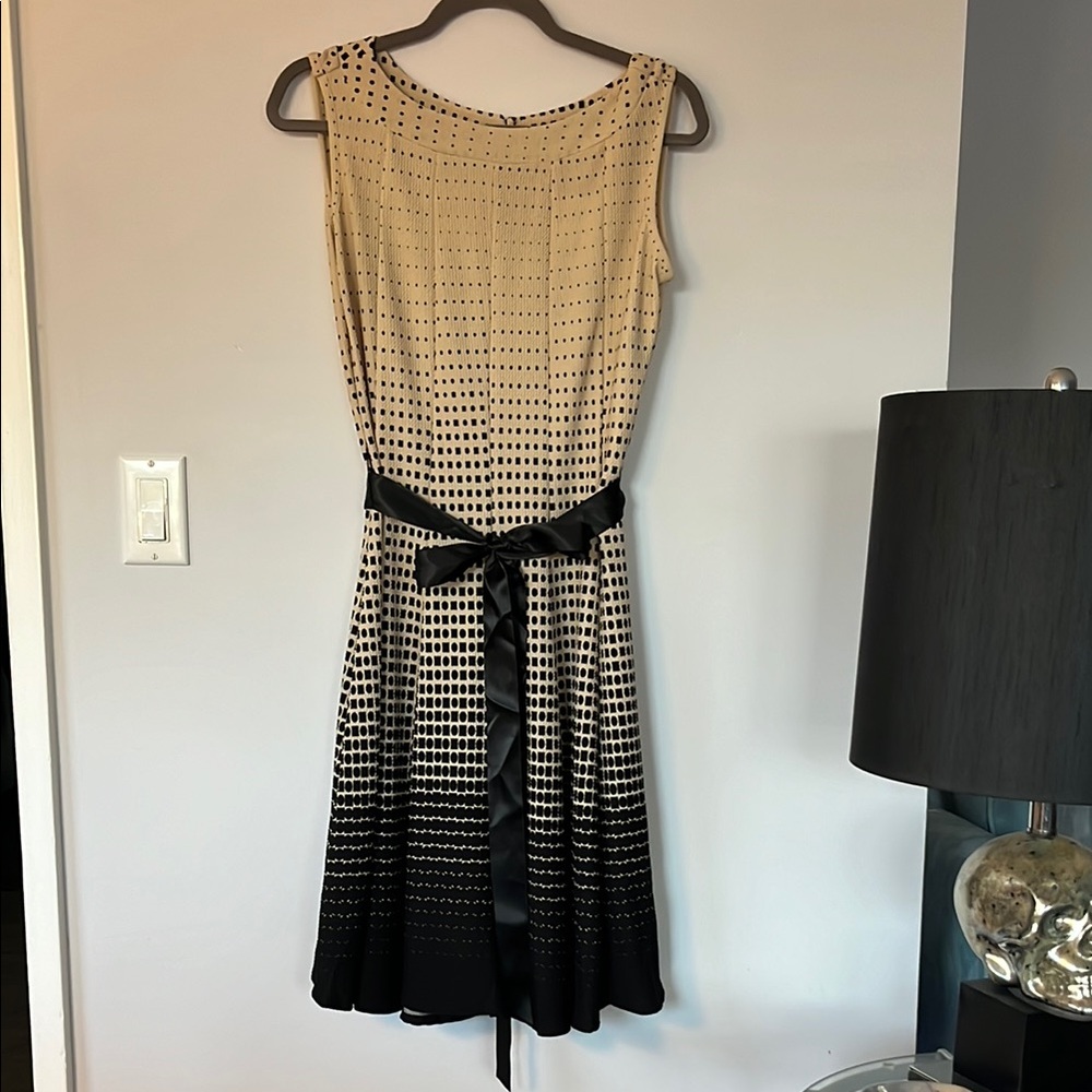 Elegant Beige and Black Sleeveless Dress